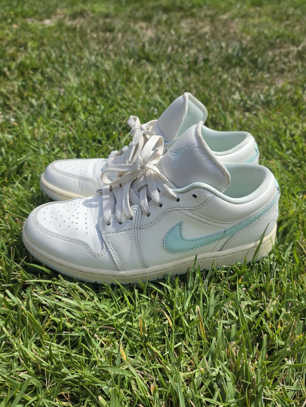 Nike Air Jordan 1 Low - White with Mint Swoosh. 8.5 Women